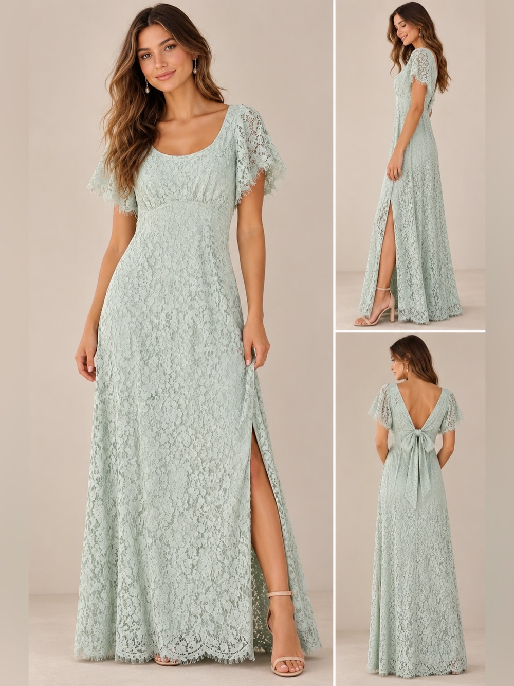 Promesa Sage Mint Green Lace Maxi Dress – Size Small